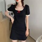 Lace Trim Short-sleeve Blouse / Mini Shift Dress