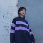 Lettering Stripe Boxy Sweater As Shown In Figure - One Size