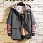 Two-tone Mock Two Piece Hooded Jacket