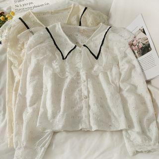 Lace Ruffle-panel Slim-fit Shirt