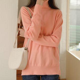 Turtleneck Slit-side Knit Top