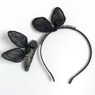 Rhinestone Lace Bow Hair Clip / Headband