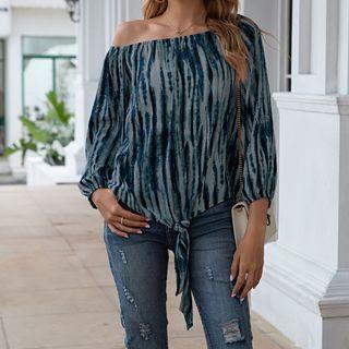 Long-sleeve Off-shoulder Tie-dyed Top