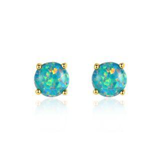 Sterling Silver Plated Gold Simple And Delicate Geometric Round Stud Earrings With Green Imitation Opal Golden - One Size