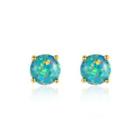 Sterling Silver Plated Gold Simple And Delicate Geometric Round Stud Earrings With Green Imitation Opal Golden - One Size