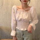 Long Sleeve Ruched Crop Blouse As Shown In Figure - One Size