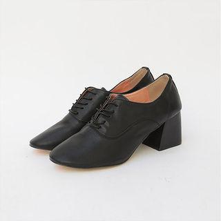 Oval-toe Block-heel Oxfords
