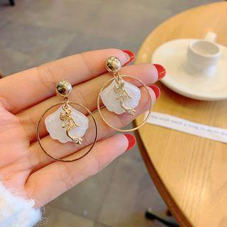 Mermaid Shell Disc Alloy Hoop Dangle Earring Bm0154 - 1 Pair - Gold - One Size
