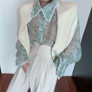 Crop Knit Cardigan / Mesh Blouse