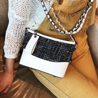 Plaid Panel Knit Shoulder Bag