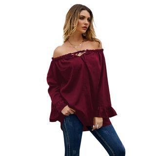 Off-shoulder Ruffled Sleeve Blouse