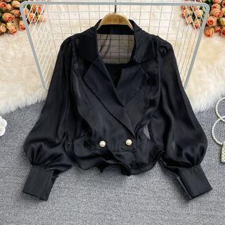 Ruffled Lapel Crop Blouse