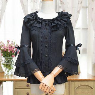 3/4-sleeve Frill-trim Chiffon Shirt
