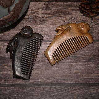 Rabbit Engraved Wooden Hair Comb