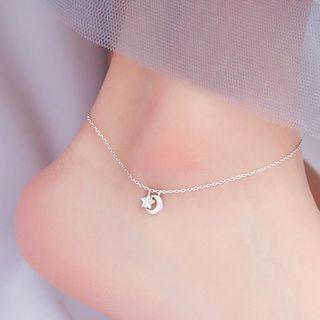 925 Sterling Silver Moon & Star Anklet Anklet - Star & Moon - One Size