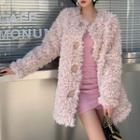 Fluffy Jacket / Long-sleeve Mini Sheath Dress