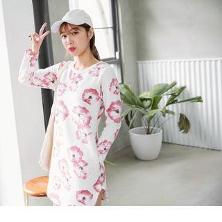 Curved Hem Floral Print A-line Dress