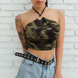 Halter-neck Camo Cropped Top