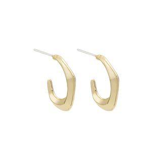 Geometric Alloy Open Hoop Earring E3245 - 1 Pair - Gold - One Size