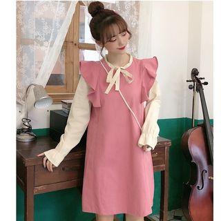 Mock Two-piece Ruffle Long-sleeve Dress