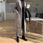 One-button Long Glen-plaid Coat Brown - One Size
