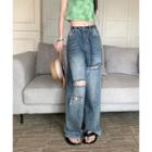 Mid-waist Distressed Loose-fit Jeans
