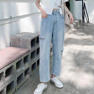 High-waist Ripped Straight Leg Pants