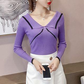 Contrast Trim Collared Knit Top