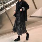 Drop-shoulder Cuffed Blazer / Mesh A-line Skirt