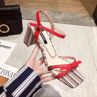 Striped Chunky Heel Sandals