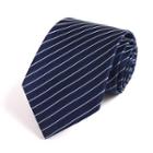 Striped Silk Neck Tie (8cm) Navy Blue - One Size