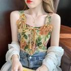 Floral Lace-up Cropped Tube Top
