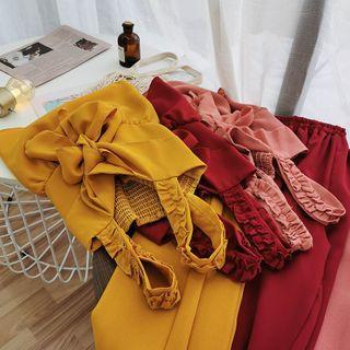 Set: Ribbon Sleeveless Top + Wide-leg Pants