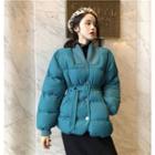 Snap Buttoned Belted Padded Jacket