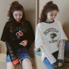 Long-sleeved Floral Print Lace T-shirt