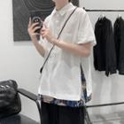 Elbow-sleeve Mock Two-piece Print Trim Polo Shirt