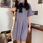 Short-sleeve Bow-neck Dress As Shown In Figure - One Size