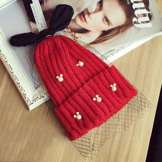 Embellished Bow Beanie