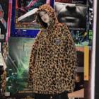Leopard Print Furry Hoodie Leopard - One Size