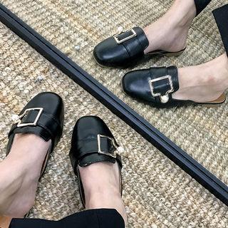 Faux-pearl Buckled Mules