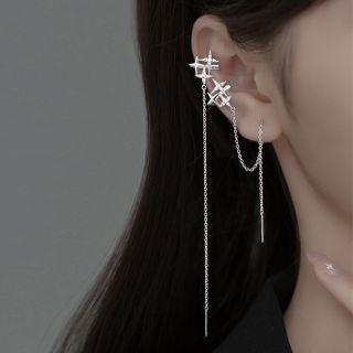 Star Chained Sterling Silver Earring 1 Pc - Silver - One Size