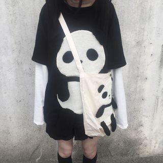 Panda Printed Mock Two-piece T-shirt / Panda Printed Tote