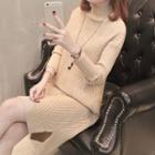 Turtleneck Long-sleeve Rib Knit Dress