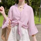 3/4-sleeve Notch Neck Chiffon Top