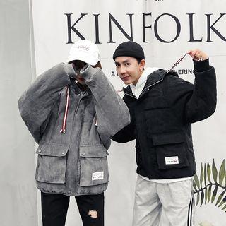 Couple Matching Corduroy Hooded Padded Zip-up Jacket