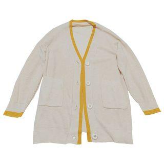 Contrast-trim Button Cardigan Beige - One Size