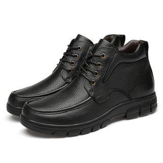 Genuine-leather Fleece-lined Lace-up Short Boots