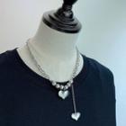 Heart Stainless Steel Bead Necklace Silver - One Size