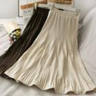 Elastic High-waist Pleated Midi Skirt