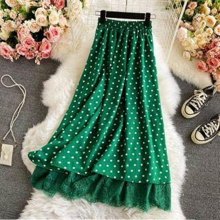 Lace-trim Dotted Chiffon Skirt